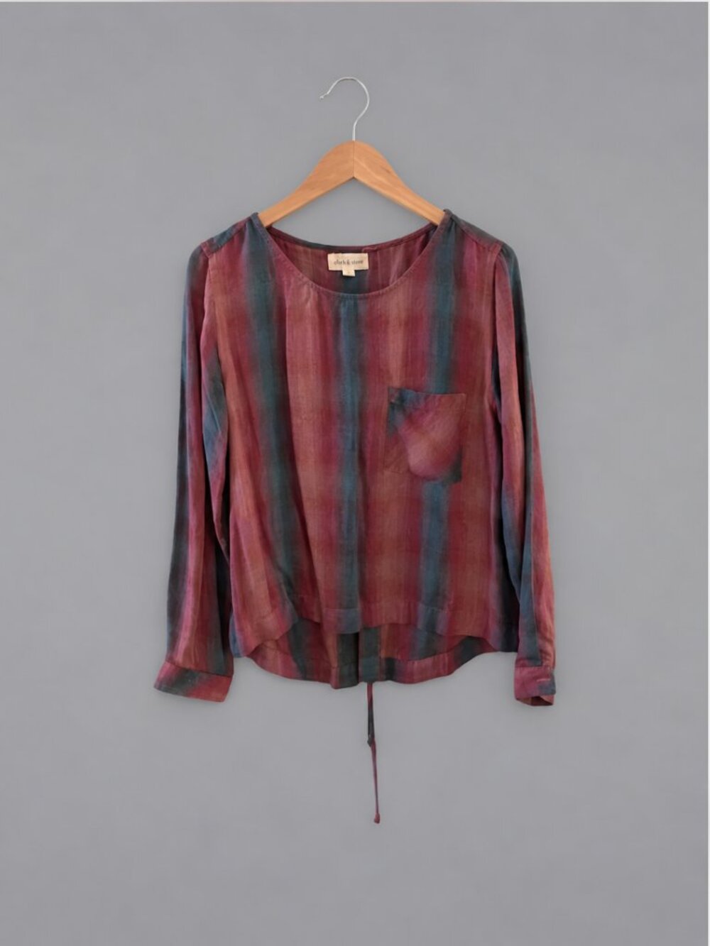 Cloth & Stone Anthropologie Plaid Lace Up Back Blouse Burgundy Teal M